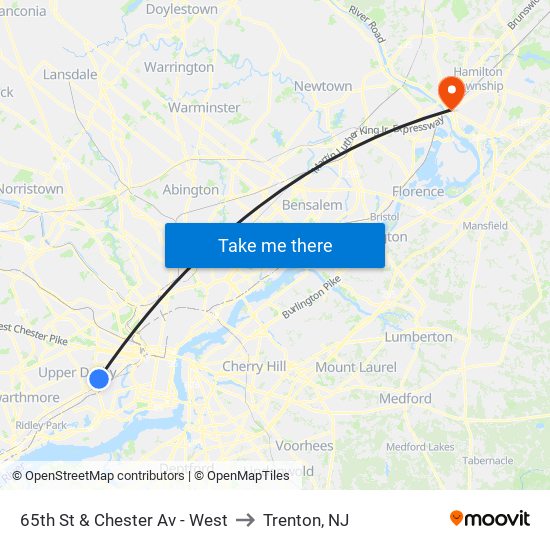 65th St & Chester Av - West to Trenton, NJ map