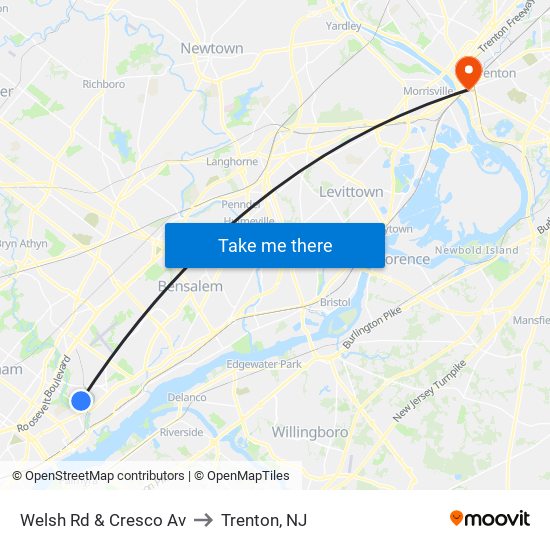 Welsh Rd & Cresco Av to Trenton, NJ map