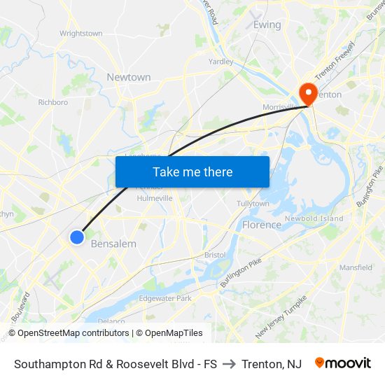 Southampton Rd & Roosevelt Blvd - FS to Trenton, NJ map