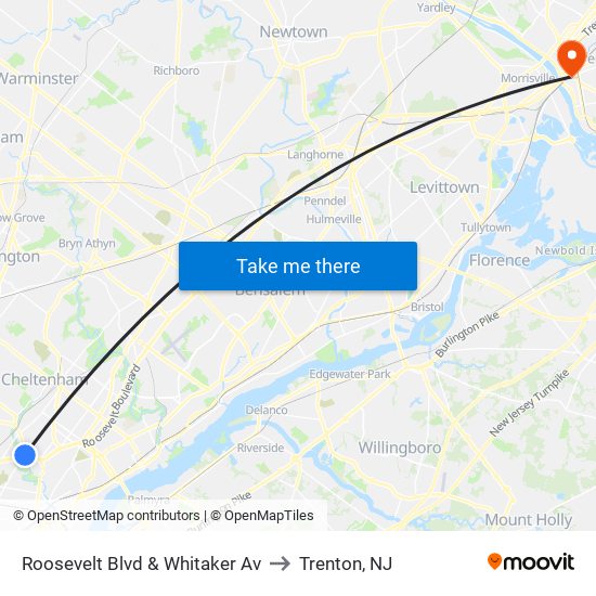 Roosevelt Blvd & Whitaker Av to Trenton, NJ map