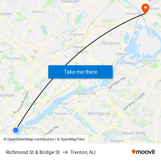 Richmond St & Bridge St to Trenton, NJ map