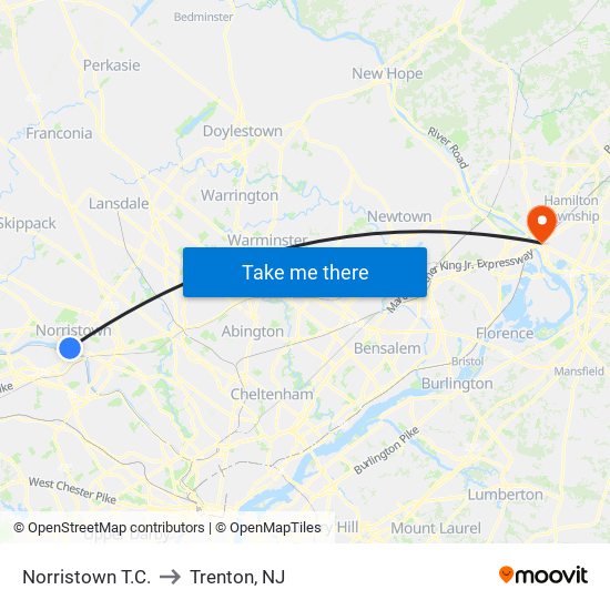 Norristown T.C. to Trenton, NJ map