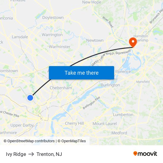 Ivy Ridge to Trenton, NJ map