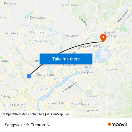 Sedgwick to Trenton, NJ map