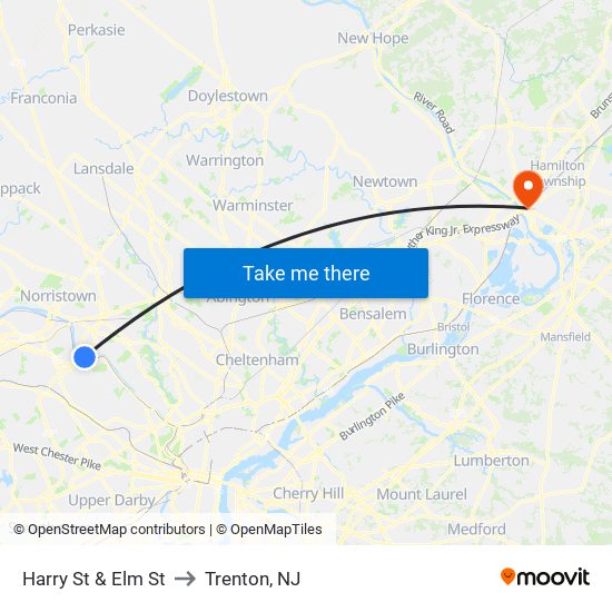 Harry St & Elm St to Trenton, NJ map