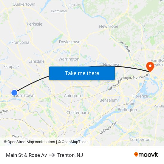 Main St & Rose Av to Trenton, NJ map