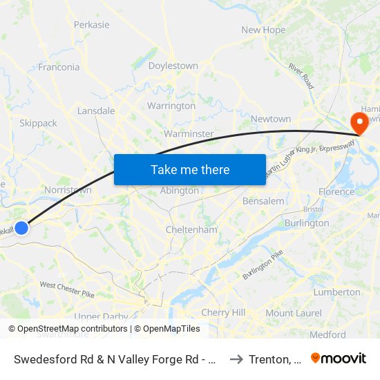Swedesford Rd & N Valley Forge Rd - Mbfs to Trenton, NJ map