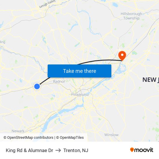 King Rd & Alumnae Dr to Trenton, NJ map