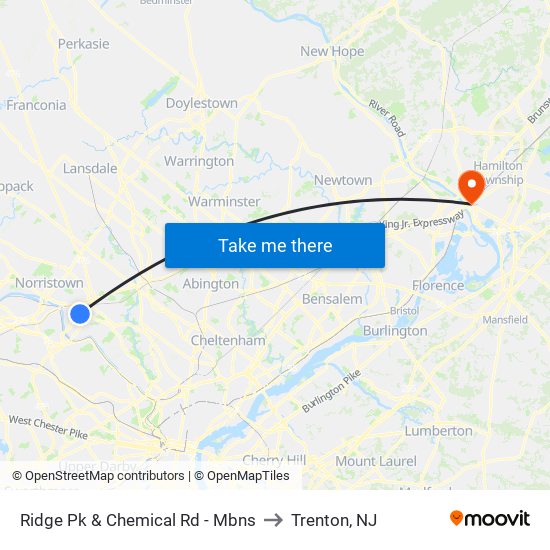 Ridge Pk & Chemical Rd - Mbns to Trenton, NJ map