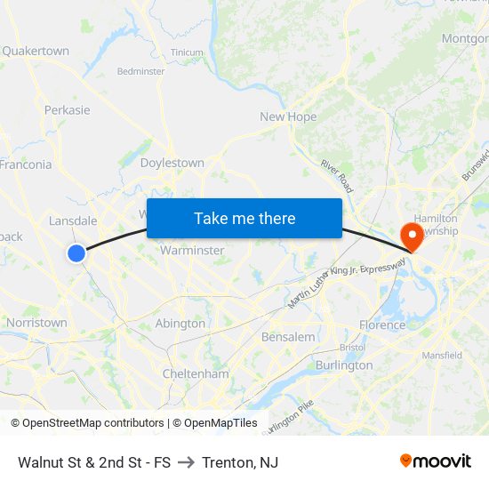 Walnut St & 2nd St - FS to Trenton, NJ map