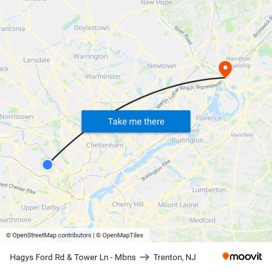 Hagys Ford Rd & Tower Ln - Mbns to Trenton, NJ map