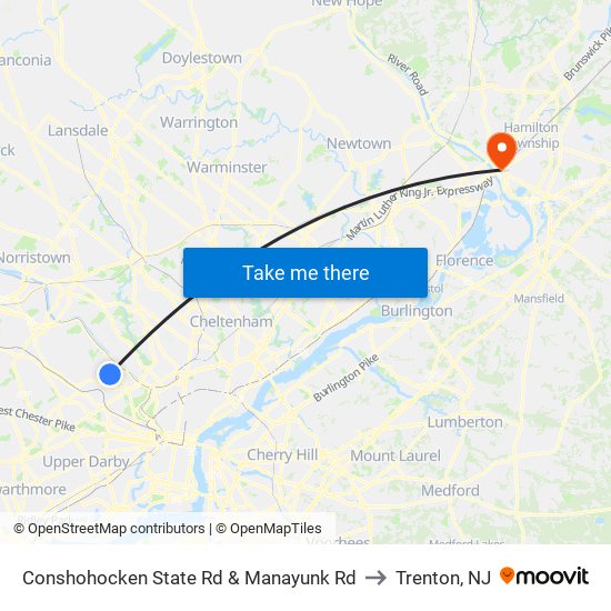 Conshohocken State Rd & Manayunk Rd to Trenton, NJ map