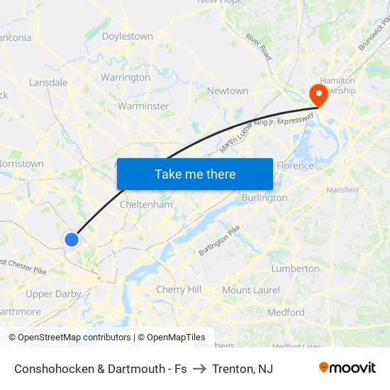 Conshohocken & Dartmouth - Fs to Trenton, NJ map