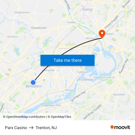 Parx Casino to Trenton, NJ map