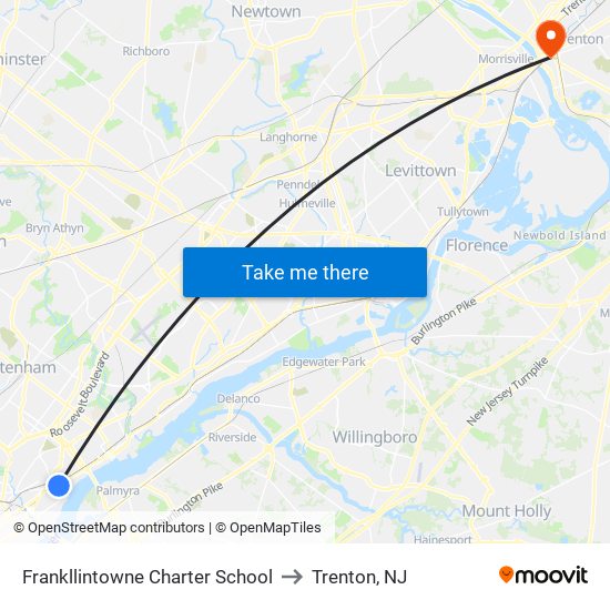 Frankllintowne Charter School to Trenton, NJ map