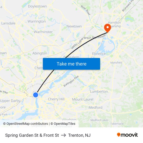 Spring Garden St & Front St to Trenton, NJ map