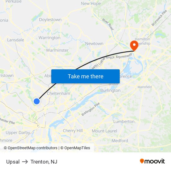 Upsal to Trenton, NJ map