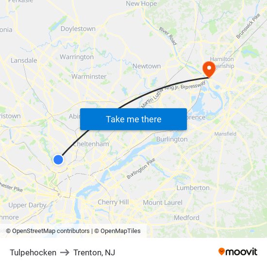 Tulpehocken to Trenton, NJ map