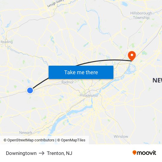 Downingtown to Trenton, NJ map