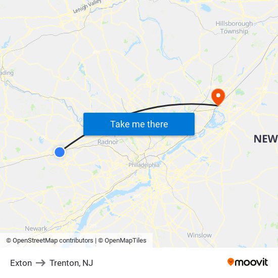 Exton to Trenton, NJ map