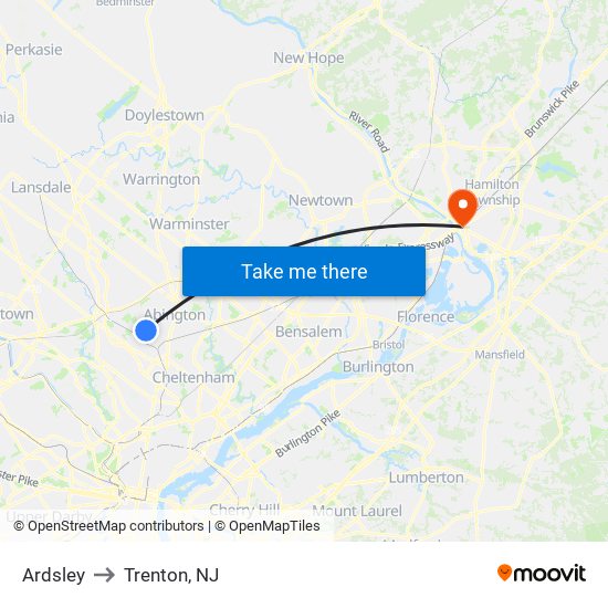 Ardsley to Trenton, NJ map