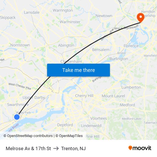 Melrose Av & 17th St to Trenton, NJ map