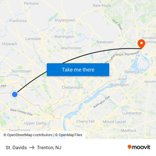 St. Davids to Trenton, NJ map