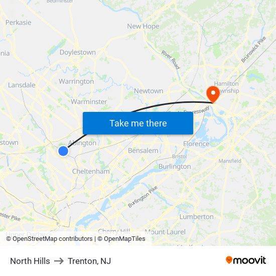 North Hills to Trenton, NJ map