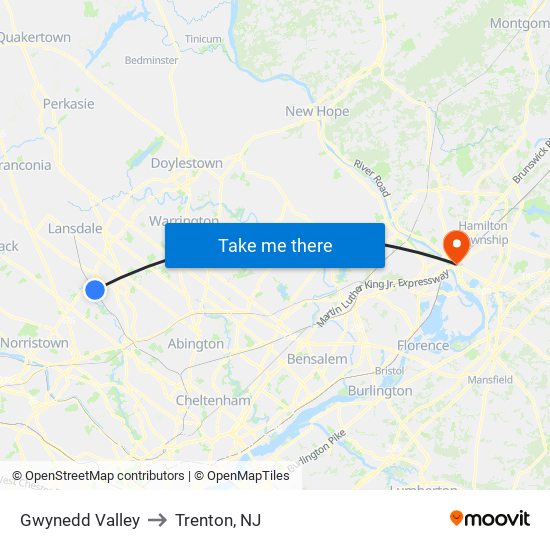 Gwynedd Valley to Trenton, NJ map