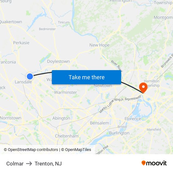 Colmar to Trenton, NJ map