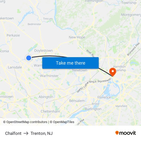 Chalfont to Trenton, NJ map