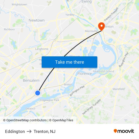 Eddington to Trenton, NJ map