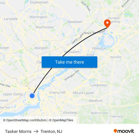 Tasker Morris to Trenton, NJ map