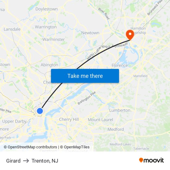 Girard to Trenton, NJ map