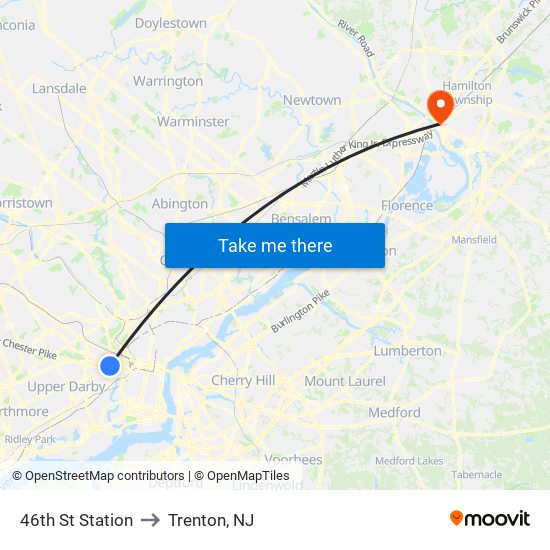 46th St Station to Trenton, NJ map