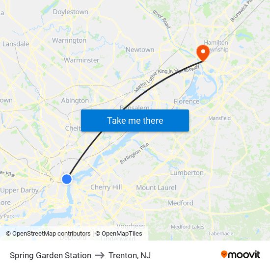 Spring Garden Station to Trenton, NJ map