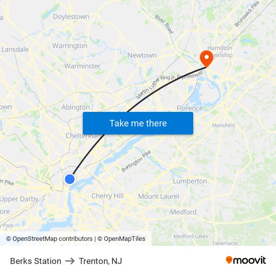 Berks Station to Trenton, NJ map