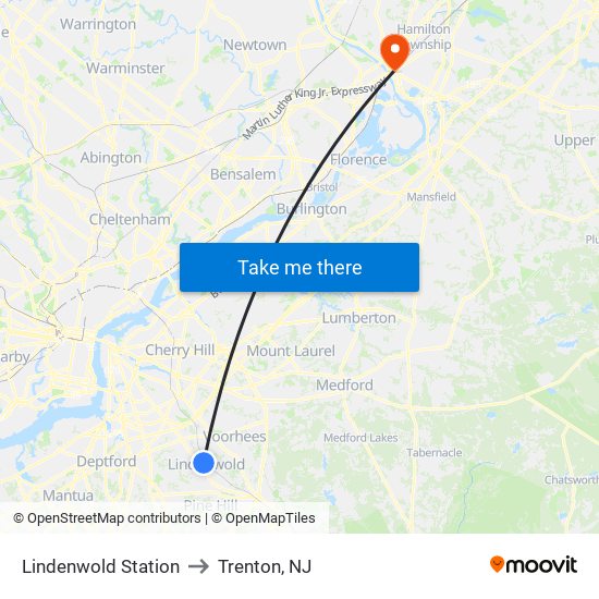 Lindenwold Station to Trenton, NJ map