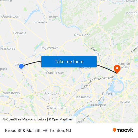 Broad St & Main St to Trenton, NJ map