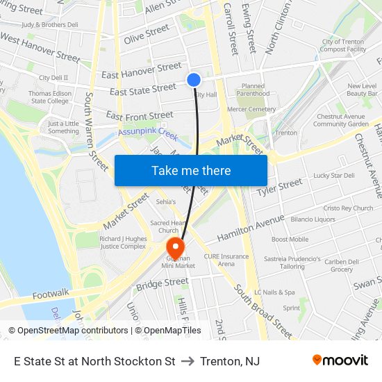 E State St at North Stockton St to Trenton, NJ map