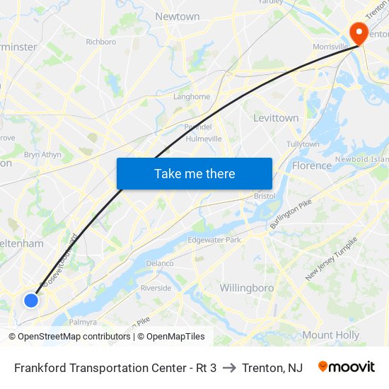 Frankford Transportation Center - Rt 3 to Trenton, NJ map