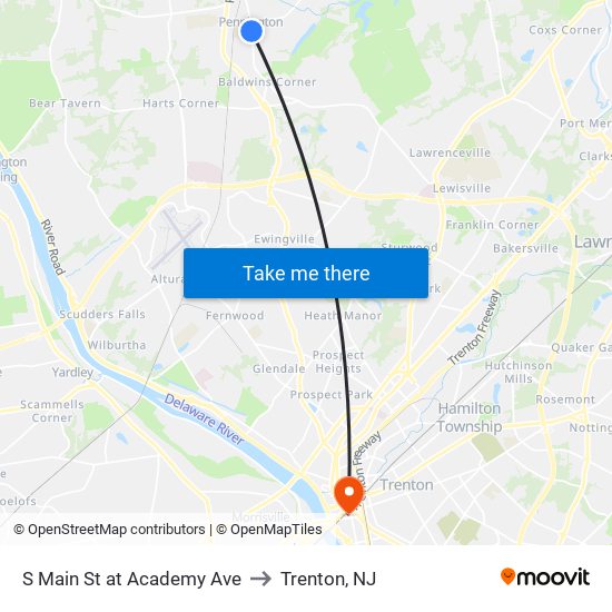 S Main St at Academy Ave to Trenton, NJ map