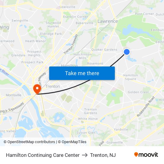 Hamilton Continuing Care Center to Trenton, NJ map