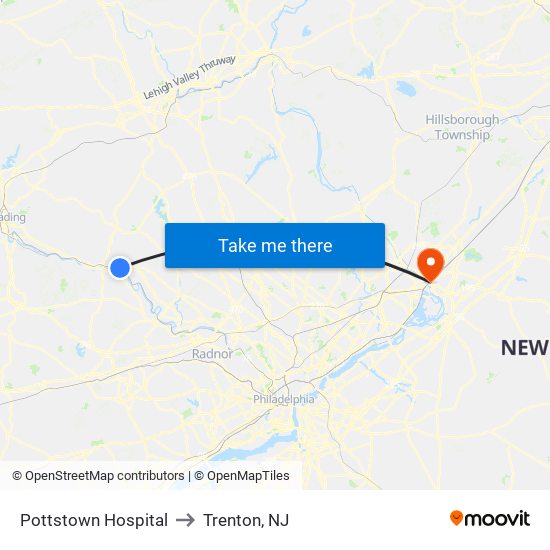 Pottstown Hospital to Trenton, NJ map