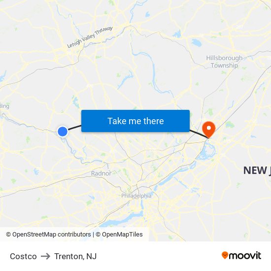 Costco to Trenton, NJ map