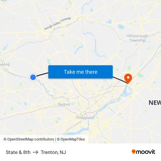 State & 8th to Trenton, NJ map