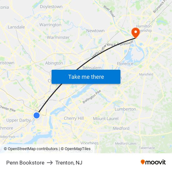 Penn Bookstore to Trenton, NJ map