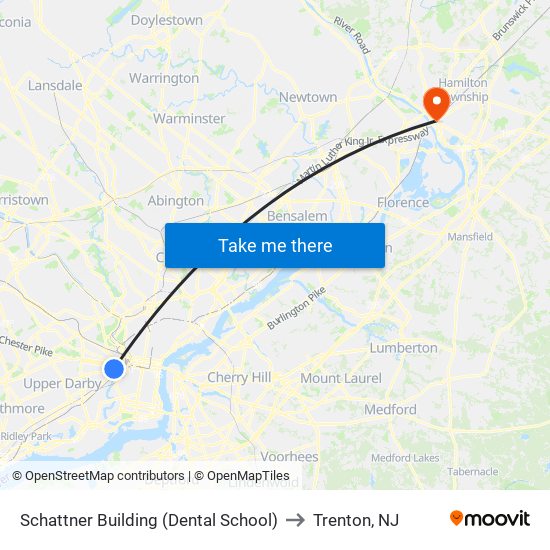 Schattner Building (Dental School) to Trenton, NJ map