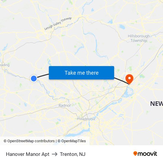 Hanover Manor Apt to Trenton, NJ map