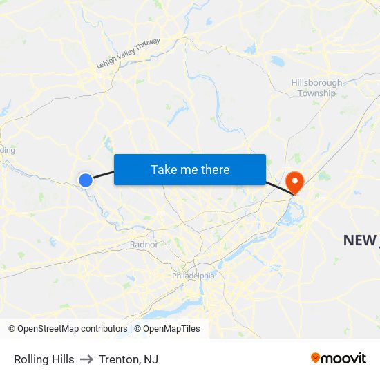 Rolling Hills to Trenton, NJ map